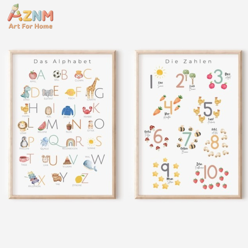 Kids Home Education - AZNM Seni Dinding Kanvas Angka Alfabet